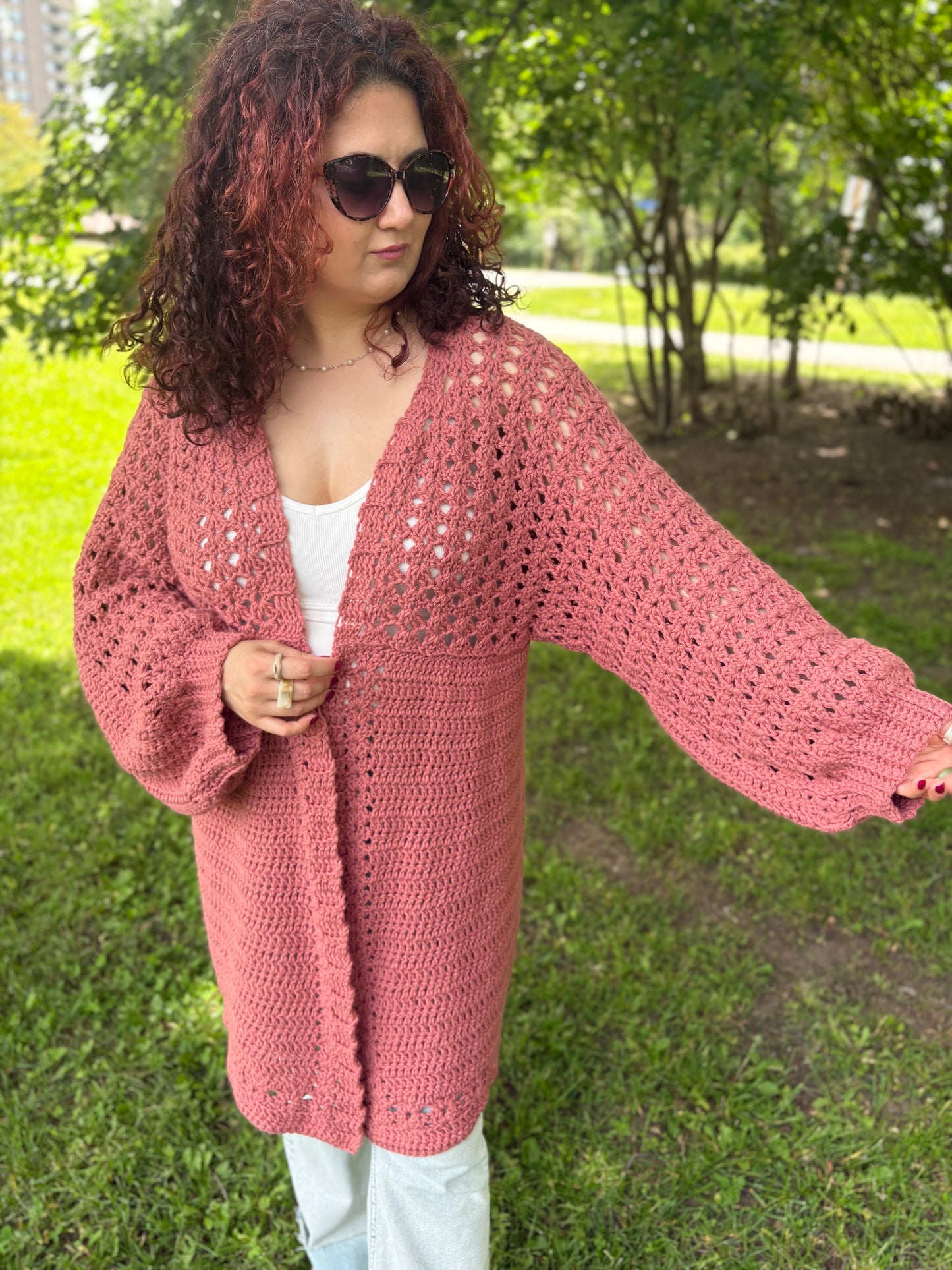 4- Piece Crochet BOG cardigan pattern collection – 4 Digital PDF Patterns | P-BOG, Hoodless Origami Bog, Curie Bog Cardi, and Floral Kiss