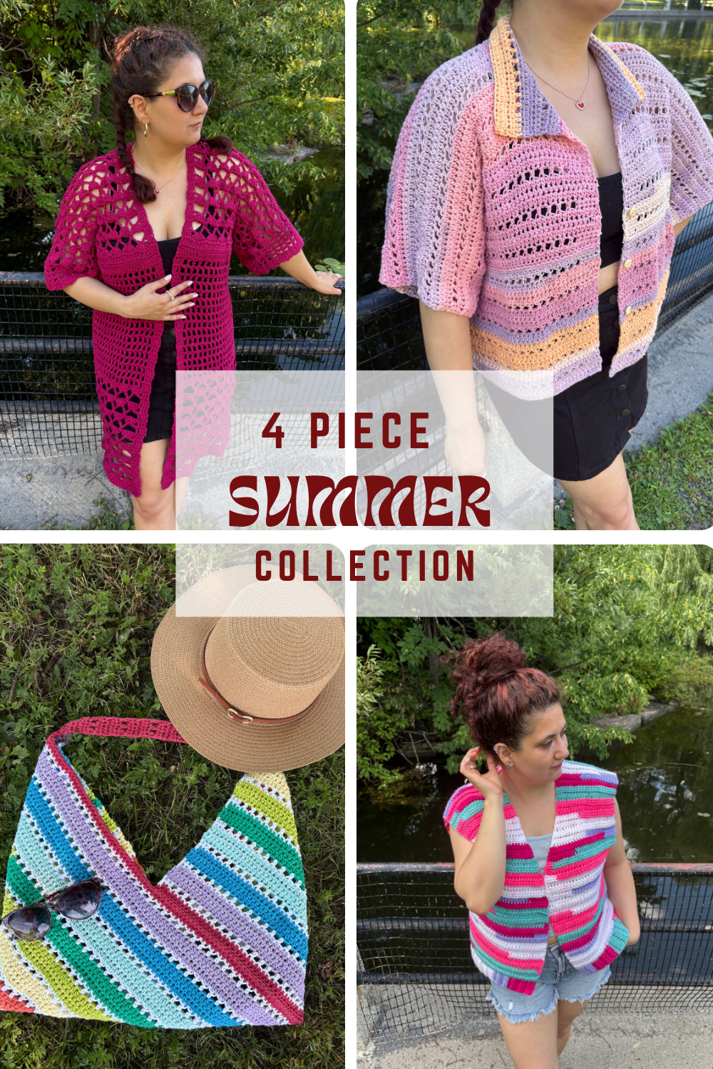 Summer Collection | 4 Digital PDF Patterns | 1 Bog vest, 1 Bog shirt, 1 Bog kimono, 1 rectangular bag