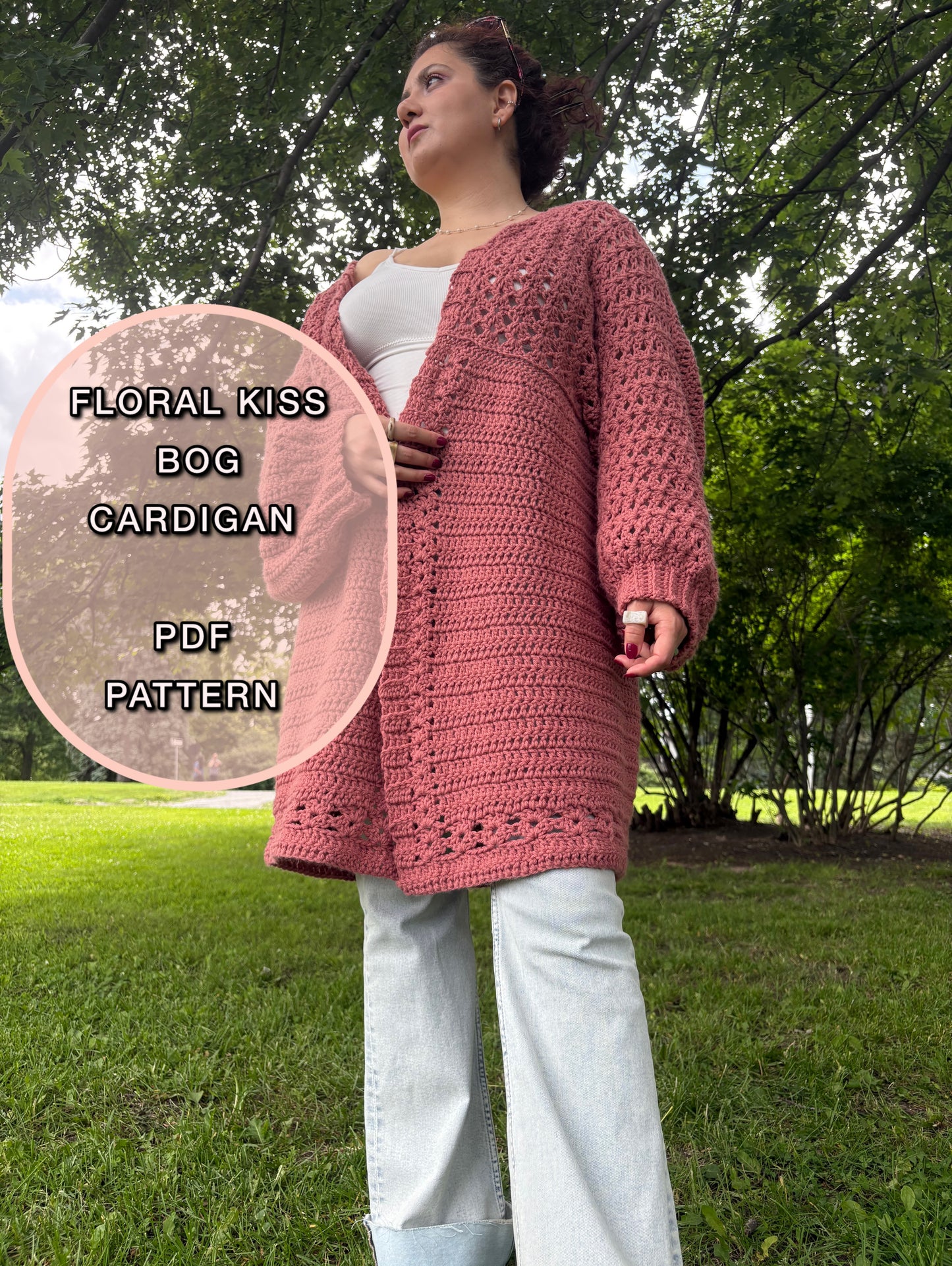 Crochet Long Floral Kiss BOG Cardigan Pattern/ S-5XL Crochet Cardigan Pattern PDF/ Easy crochet bog cardigan/ Crochet Bog Cardigan