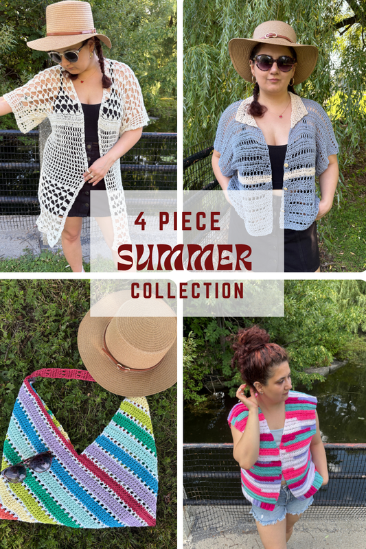Summer Collection | 4 Digital PDF Patterns | 1 Bog vest, 1 Bog shirt, 1 Bog kimono, 1 rectangular bag