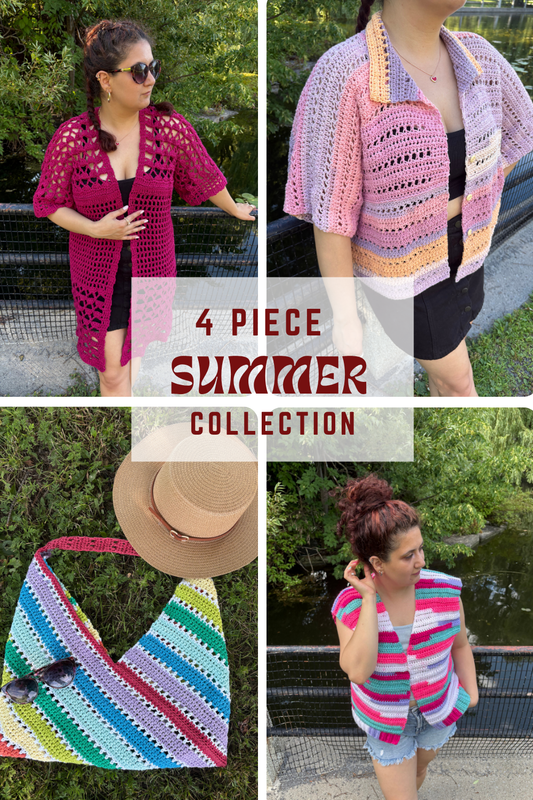 Summer Collection | 4 Digital PDF Patterns | 1 Bog vest, 1 Bog shirt, 1 Bog kimono, 1 rectangular bag