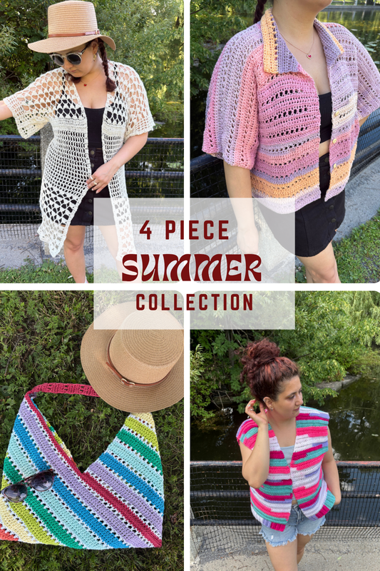 Summer Collection | 4 Digital PDF Patterns | 1 Bog vest, 1 Bog shirt, 1 Bog kimono, 1 rectangular bag