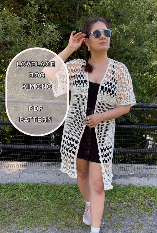Lovelace BOG Kimono Crochet Pattern (White)/ XS - 4XL Crochet Kimono Pattern PDF/ Easy crochet bog kimono / Crochet Bog Cardigan