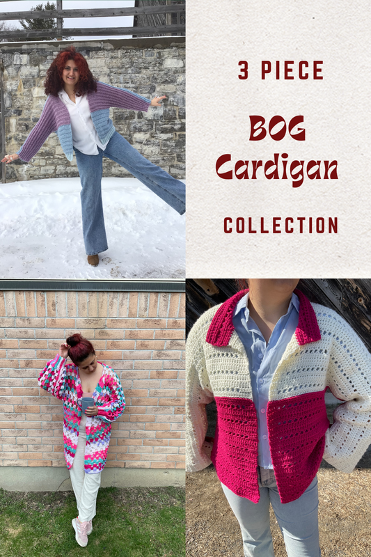 3- Piece Crochet BOG Jacket Pattern Collection – 3 Digital PDF Patterns | P-BOG, Hoodless Origami bog, Tumbleweed bog cardigans