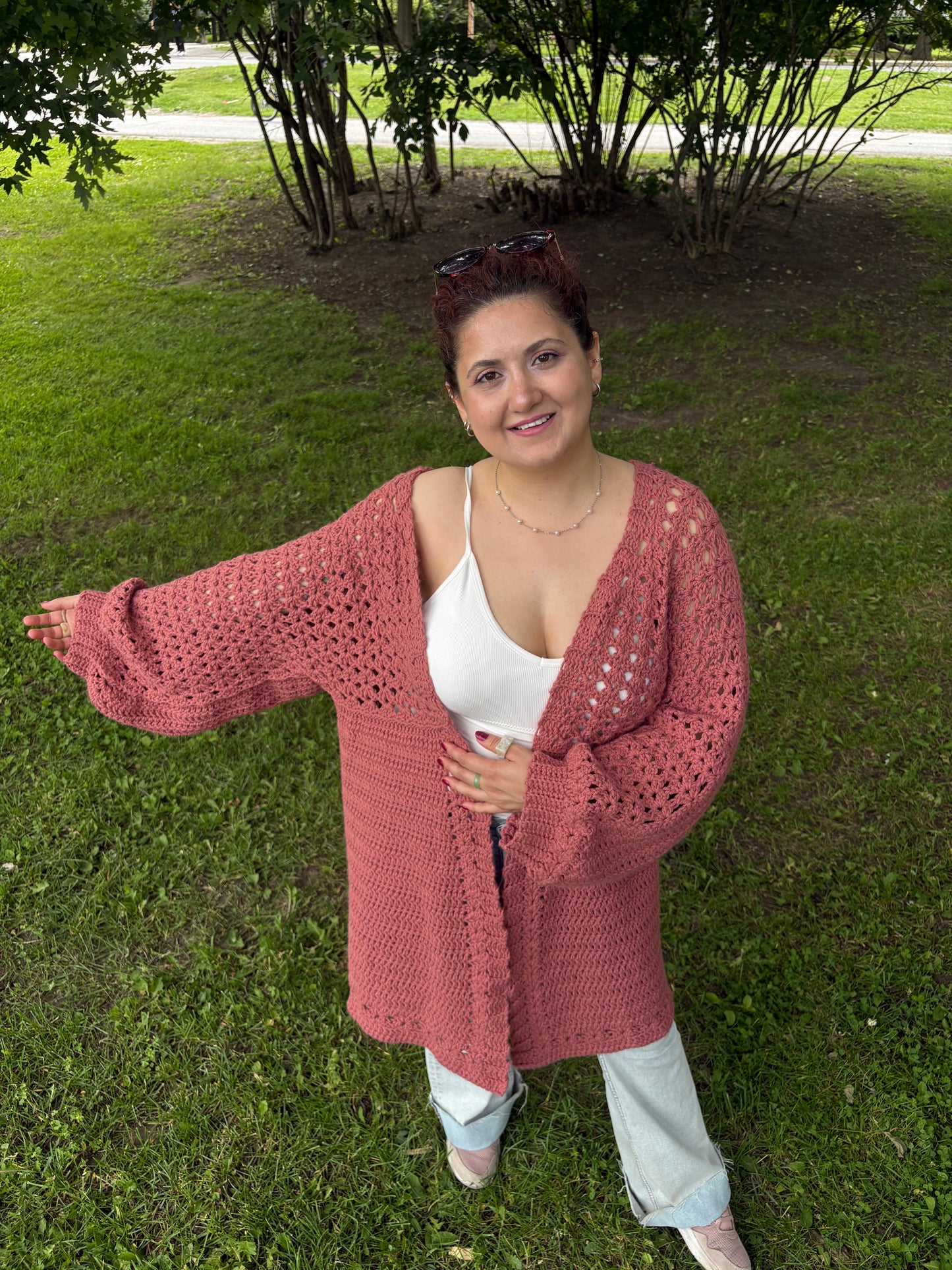 4- Piece Crochet BOG cardigan pattern collection – 4 Digital PDF Patterns | P-BOG, Origami Bog, Curie Bog Cardi, and Floral Kiss Bog Cardigans