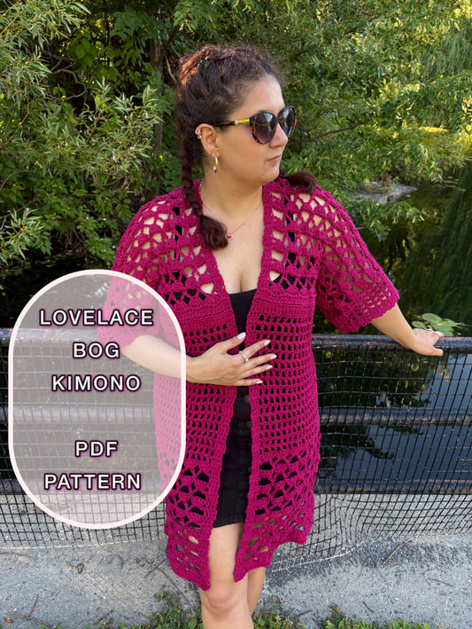 Lovelace BOG Kimono Crochet Pattern (Pink)/ XS - 4XL Crochet Kimono Pattern PDF/ Easy crochet bog kimono / Crochet Bog Cardigan