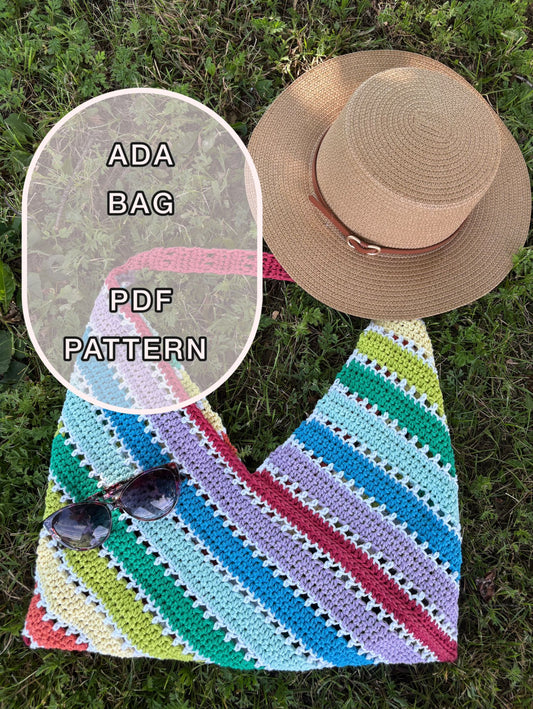 ADA Bag Crochet Pattern – Fold & Seam One-Piece Rainbow Bag – Easy Level – Cotton Yarn – PDF Download