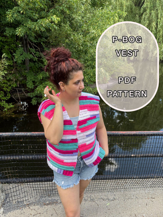 P-BOG Vest Crochet Pattern – One-Piece Sleeveless Vest – Sizes XS to 4XL – Easy Level – Modern BOG Construction – PDF