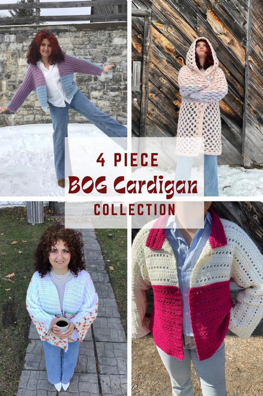 BOG Jacket Crochet Pattern Collection – 4 Digital PDF Patterns | P-BOG, Origami BOG, Tumbleweed BOG, and Darwin Cardigans