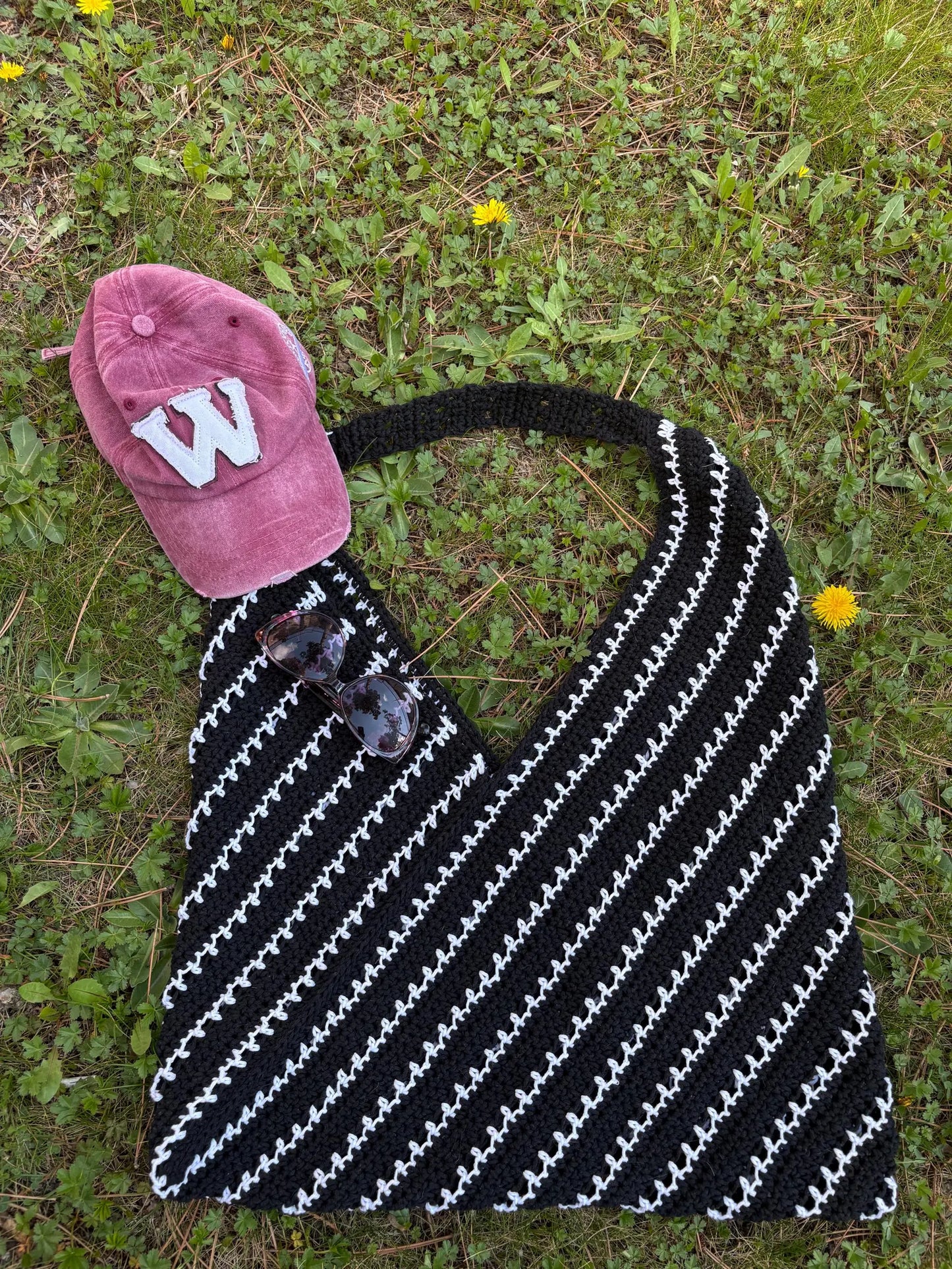 ADA Bag Crochet Pattern – Fold & Seam One-Piece Black&White Foldable Cotton Bag – Easy Level – Cotton Yarn – PDF Download