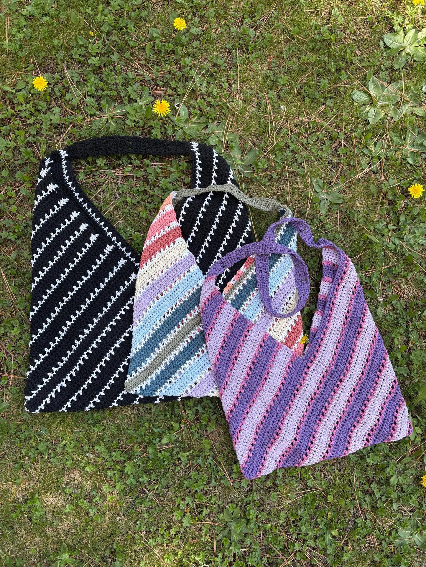 ADA Bag Crochet Pattern – Fold & Seam One-Piece Black&White Foldable Cotton Bag – Easy Level – Cotton Yarn – PDF Download