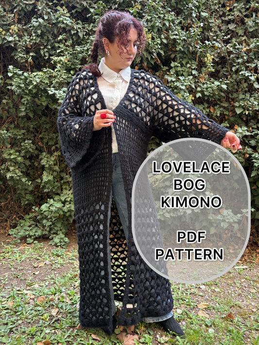Lovelace BOG Kimono Crochet Pattern (Long/Black)/ XS - 4XL Crochet Kimono Pattern PDF/ Easy crochet bog kimono / Crochet Bog Cardigan